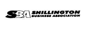 The image features a logo with the text  SBA Shillington Business Association  alongside a graphic element resembling a shield, all set against a grey background.